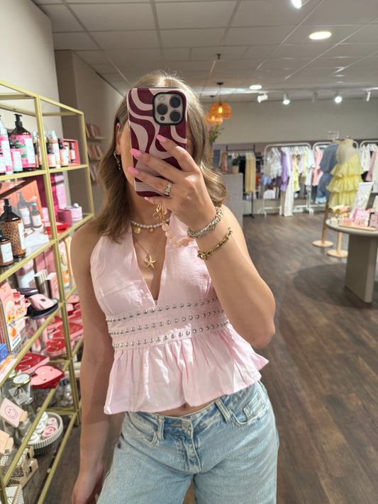 Stella - halter top met studs roze