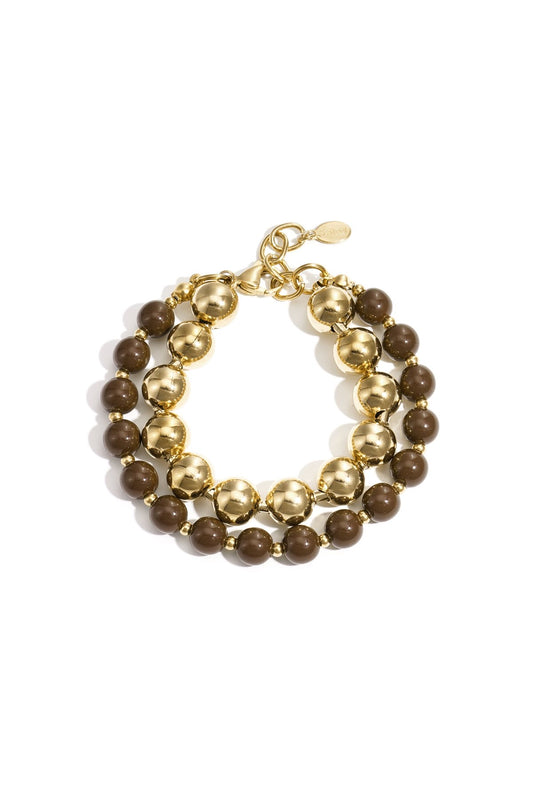 Armband kralen goud/chocoladekleur