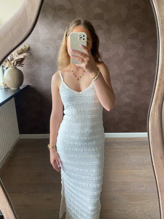 Mila - witte maxi ruffel jurk