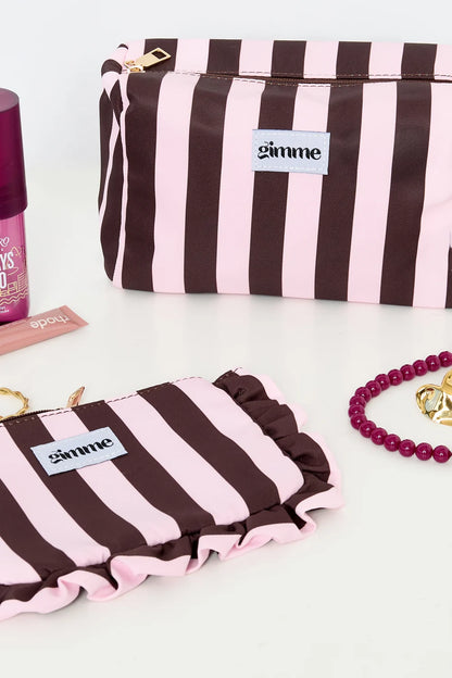 Makeup tas grote streep bruin/roze
