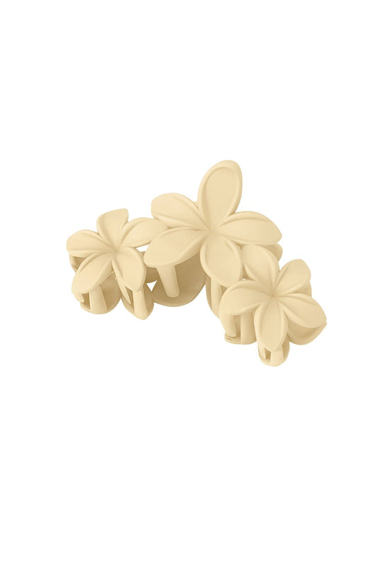 Haarklem met grote bloemen creme beige