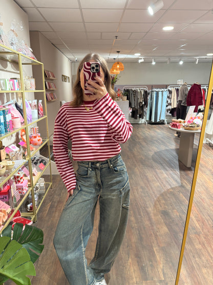 Rosie - gestreepte longsleeve roze/rood