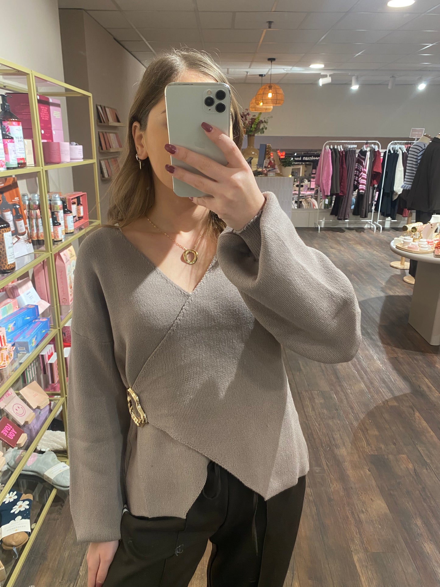 Julie - wrap buckle knit taupe