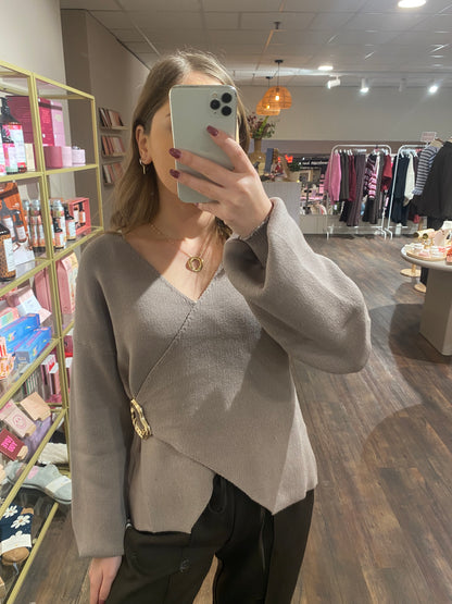 Julie - wrap buckle knit taupe