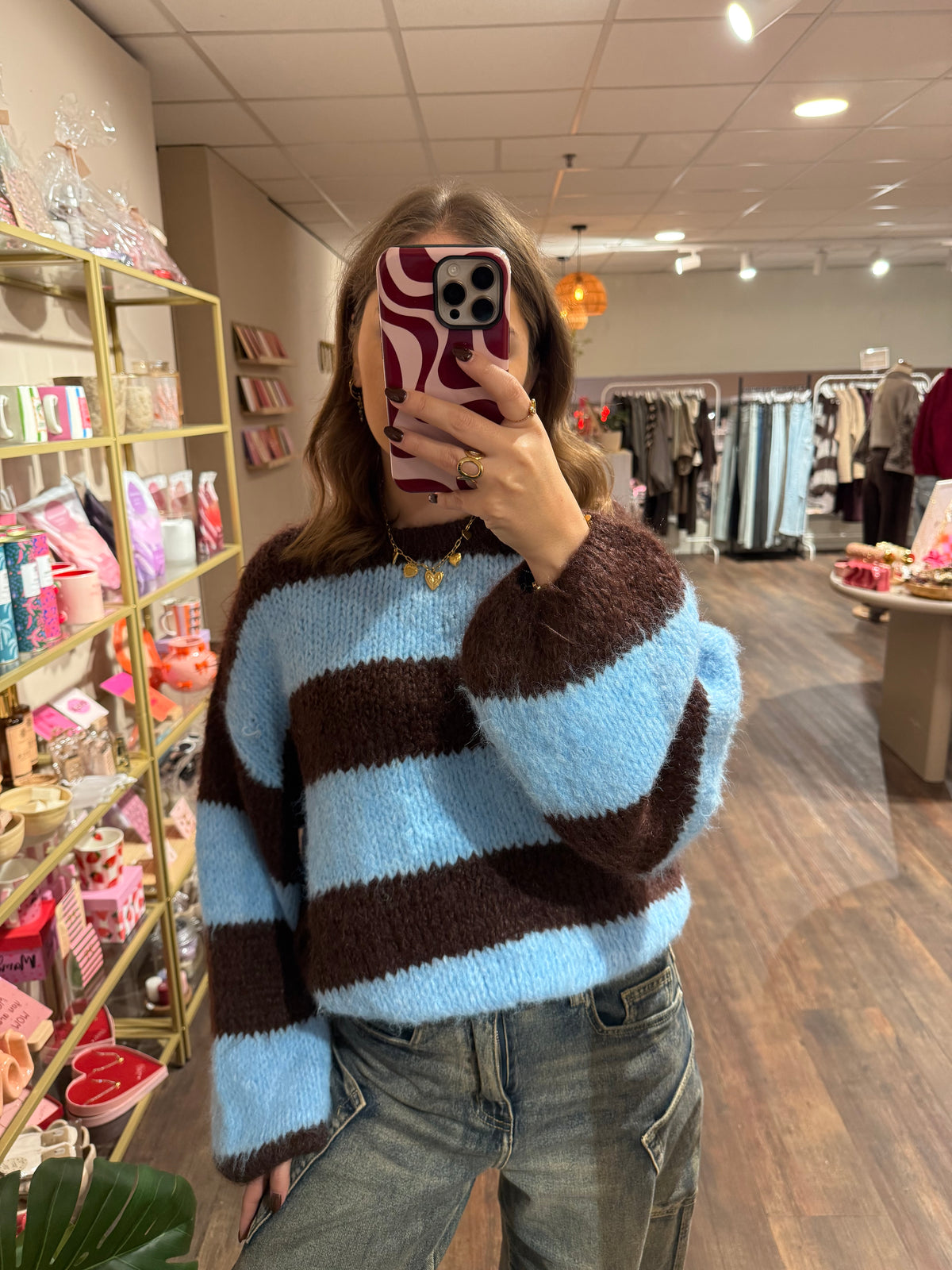 Ella - gestreepte trui blauw/bruin
