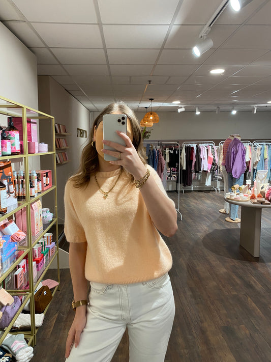 Sophie - alpaca trui korte mouw peach