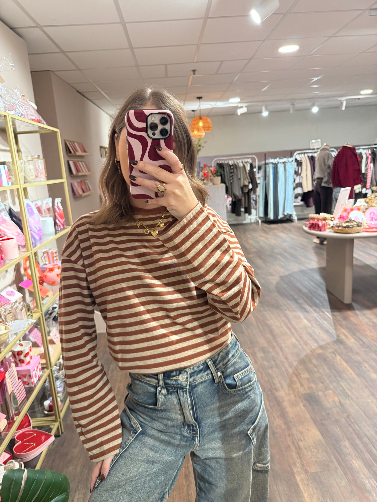 Rosie - gestreepte longsleeve camel