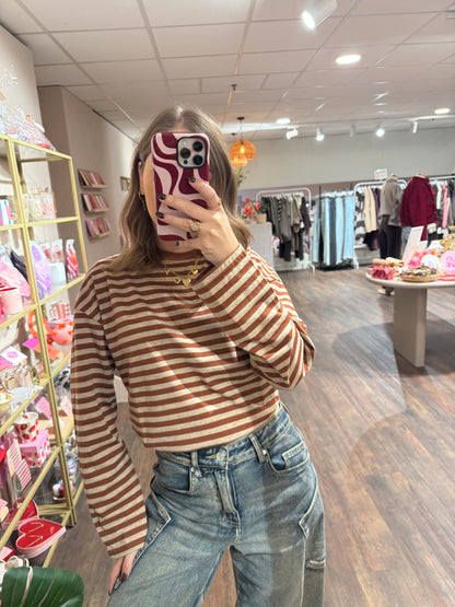 Rosie - gestreepte longsleeve camel