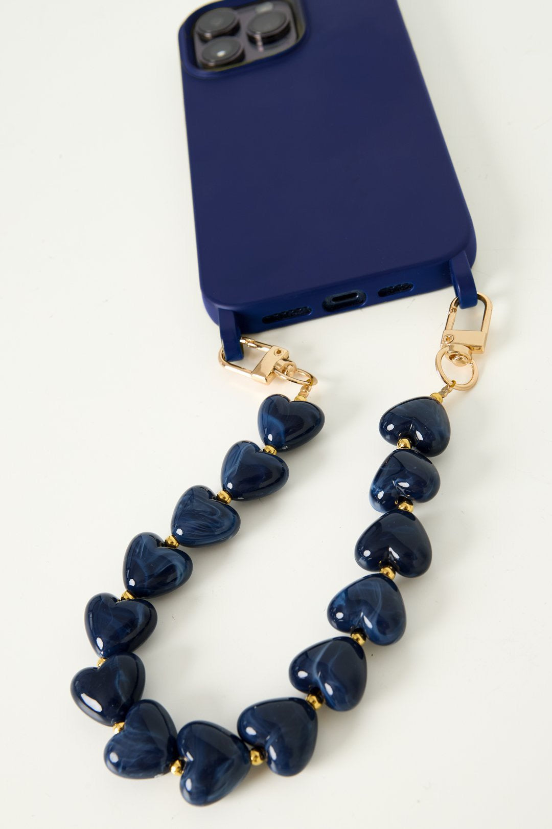 Telefoonkoord kleine hartjes beige