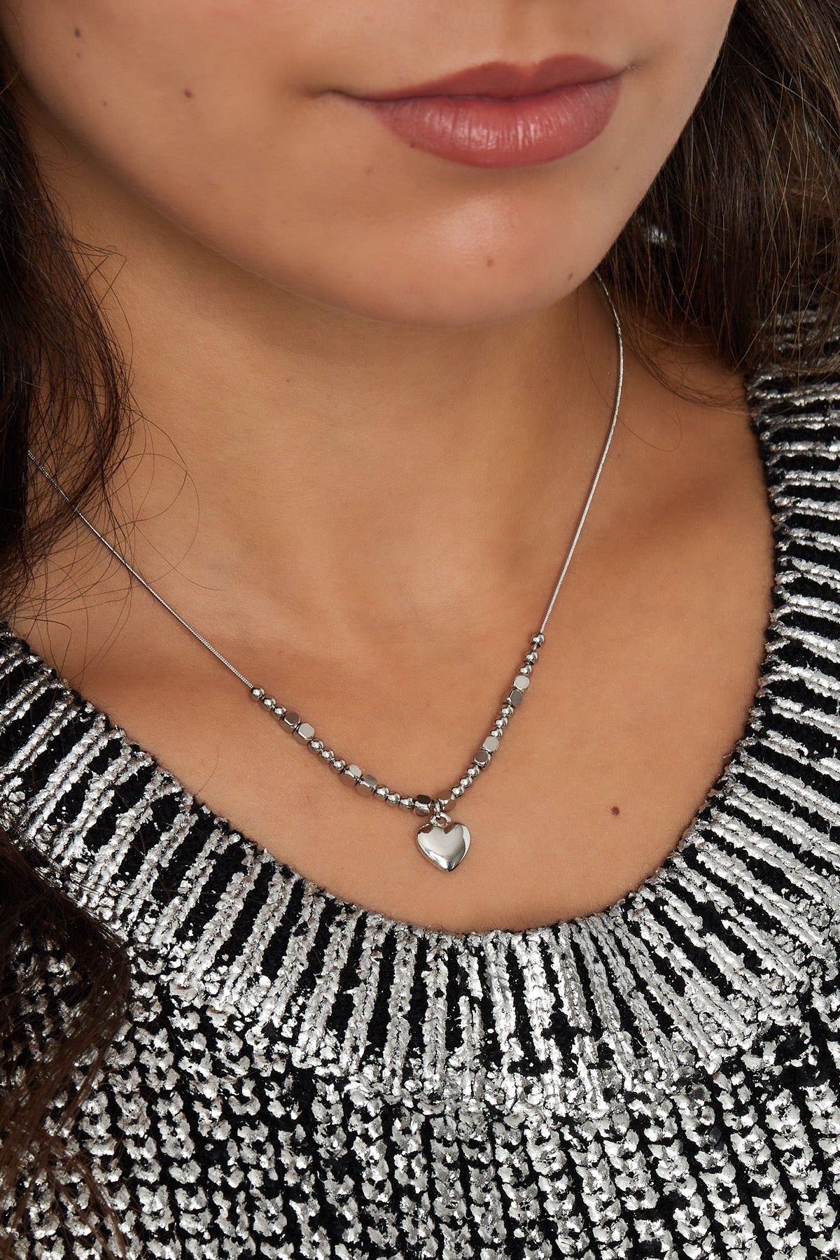 Beaded heart ketting zilver