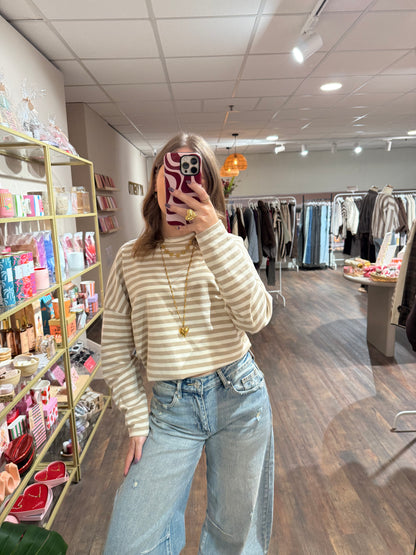 Leah - gestreepte top creme/beige