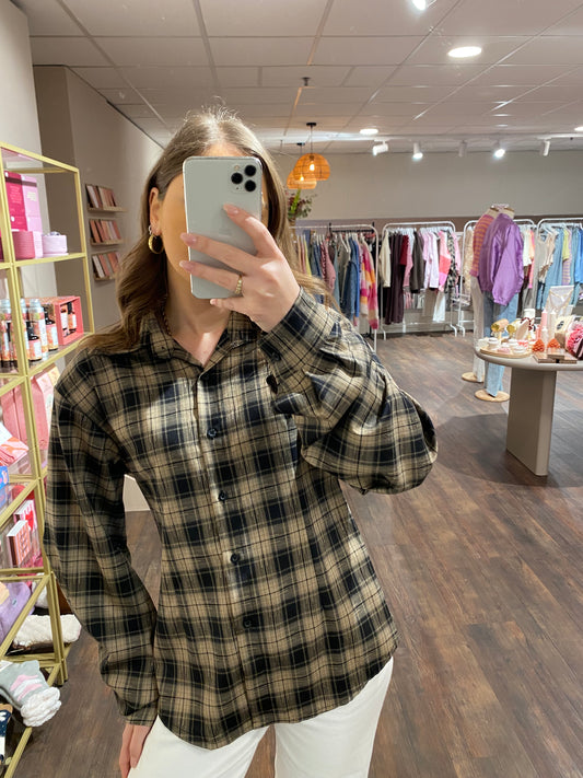 Olivia - bruin geruite getailleerde blouse