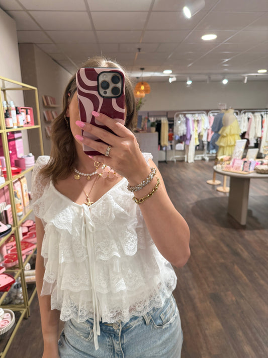 Sanne – lace ruffle topje wit