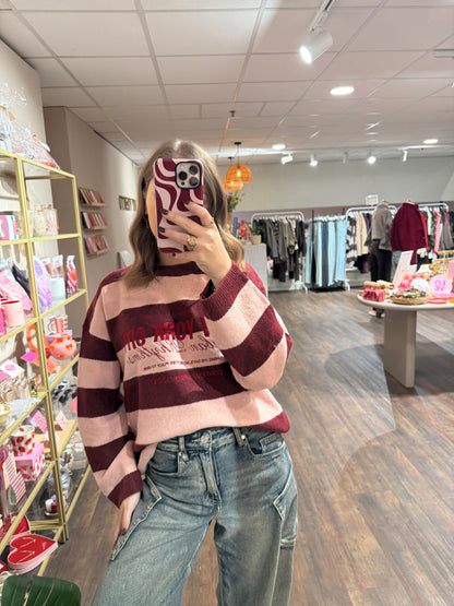 Liv - gestreepte NYC trui roze/rood