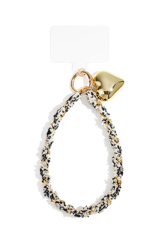 Telefoonkoord zwart wit met gouden hartje