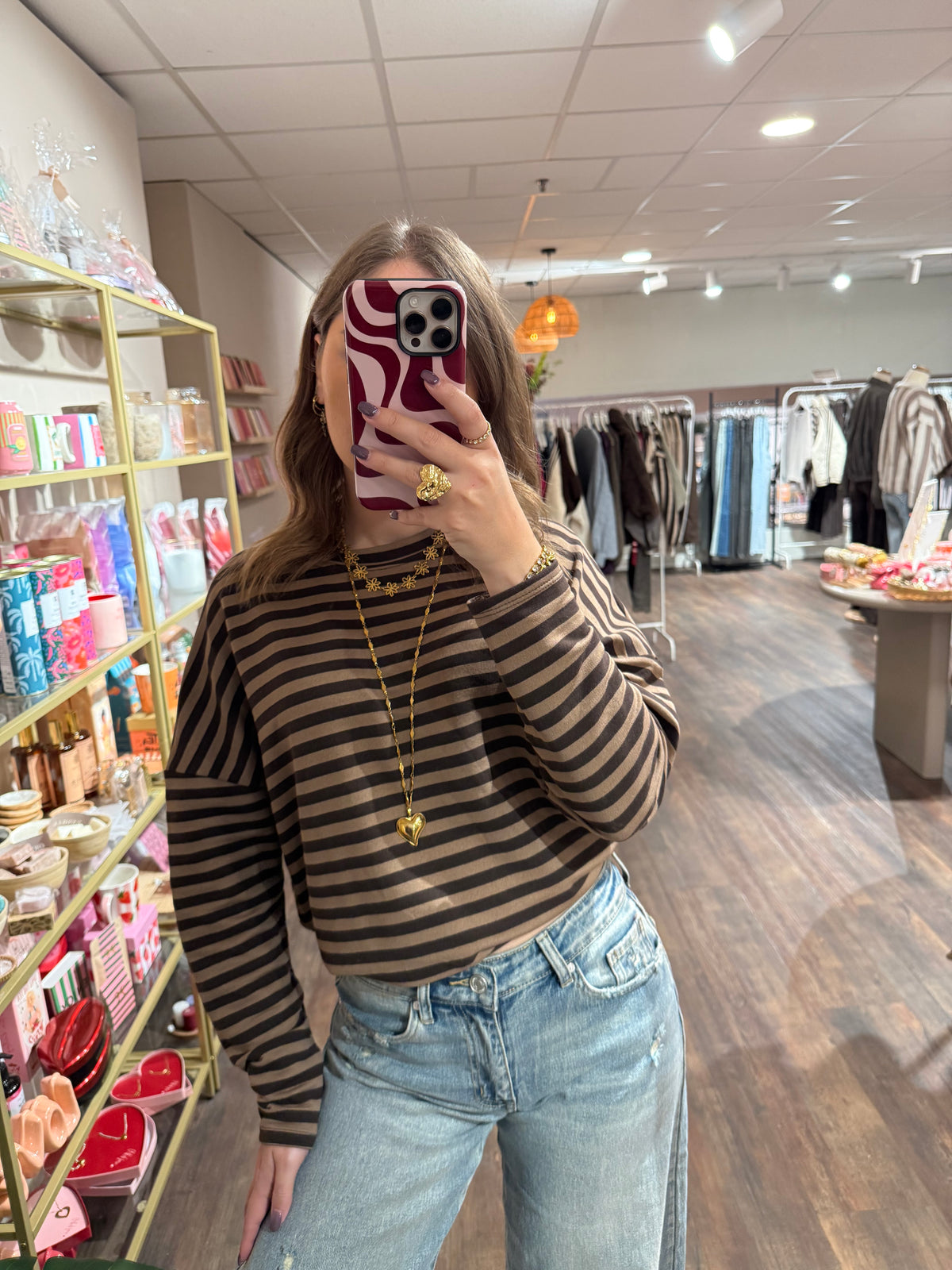 Leah - gestreepte top bruin