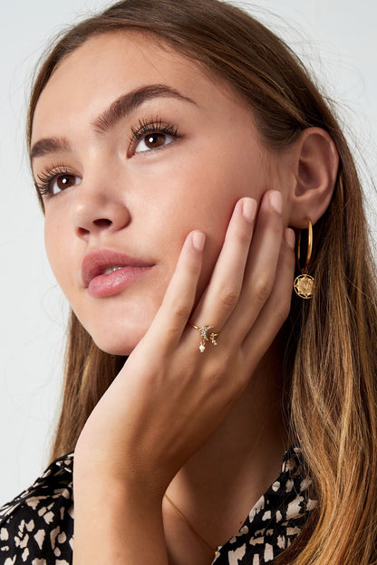 Maan met steentjes ring goud