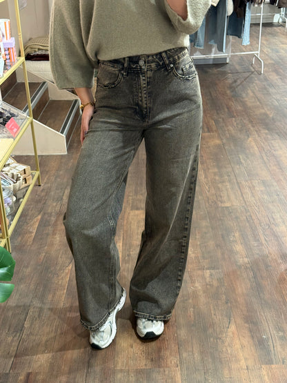 Evi - wide leg jeans washed bruin