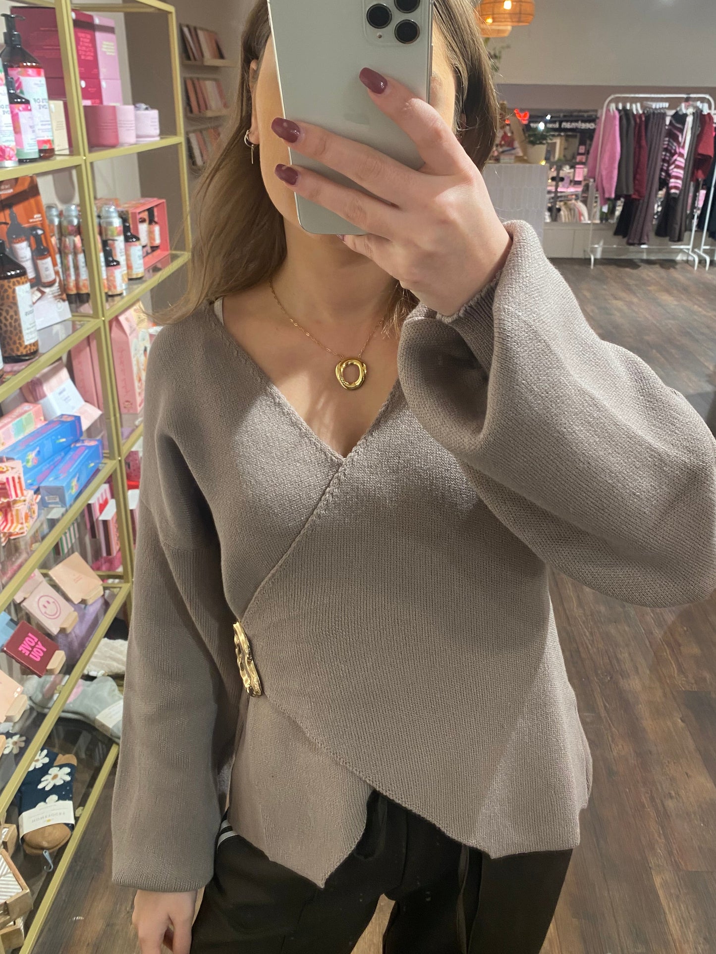 Julie - wrap buckle knit taupe
