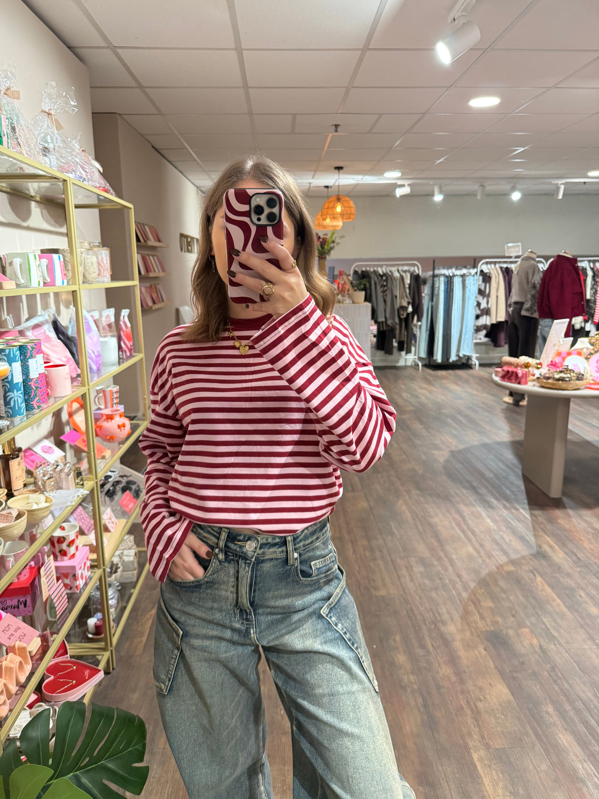 Rosie - gestreepte longsleeve roze/rood