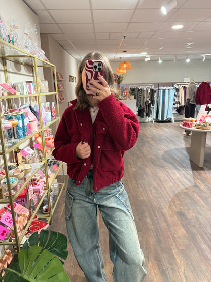 Sara - teddy bomber jas bordeaux