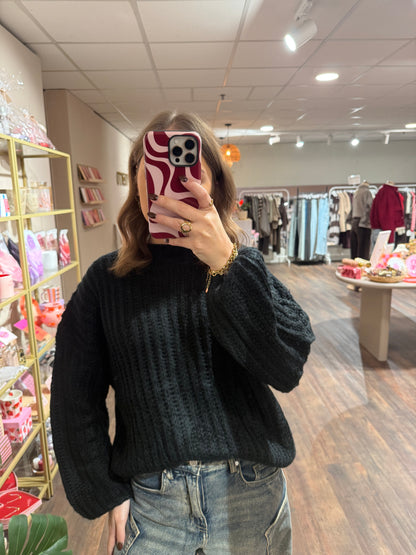 Senna - oversized rib trui zwart