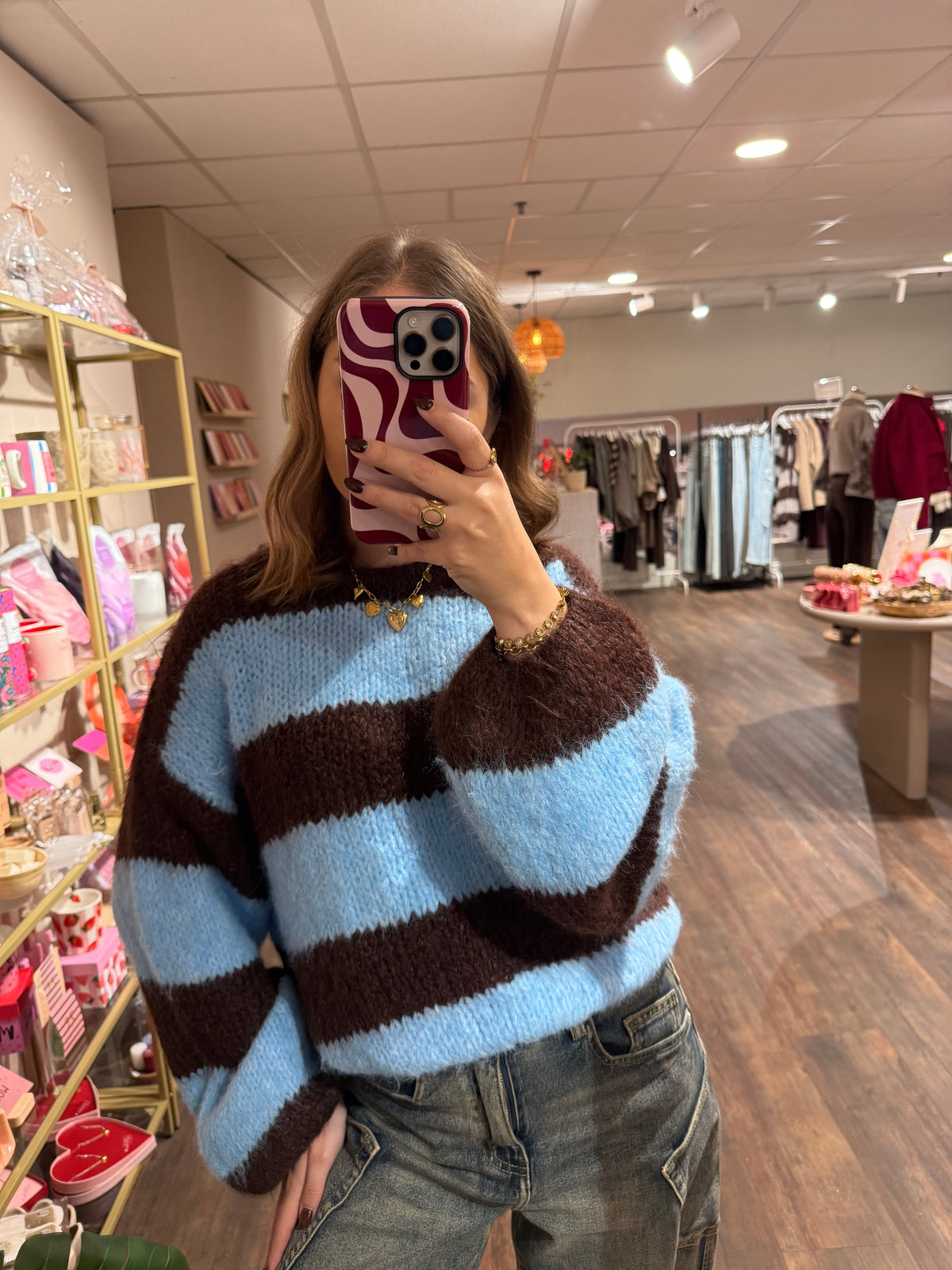 Ella - gestreepte trui blauw/bruin