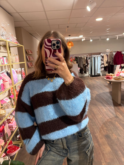 Ella - gestreepte trui blauw/bruin