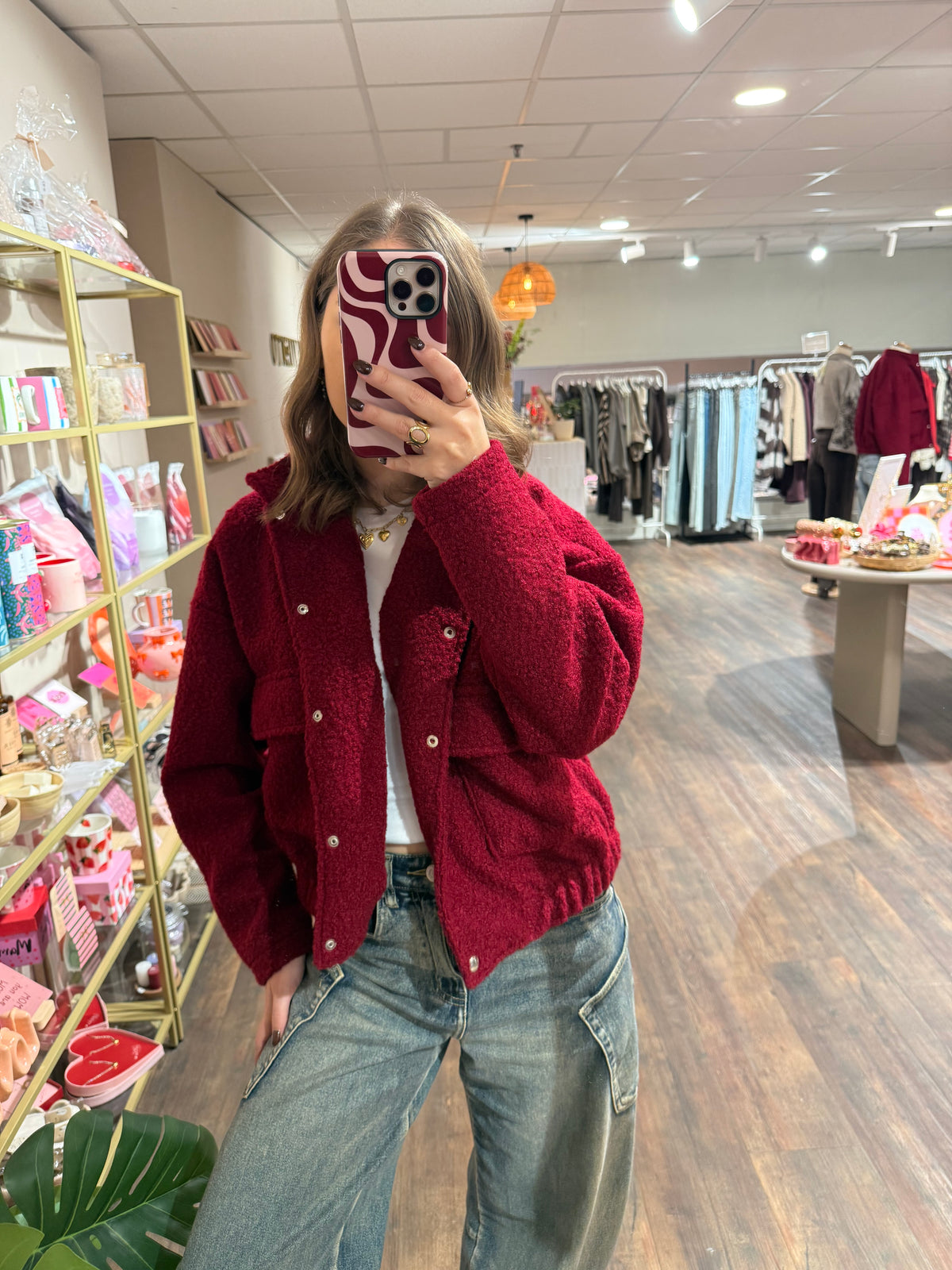 Sara - teddy bomber jas bordeaux