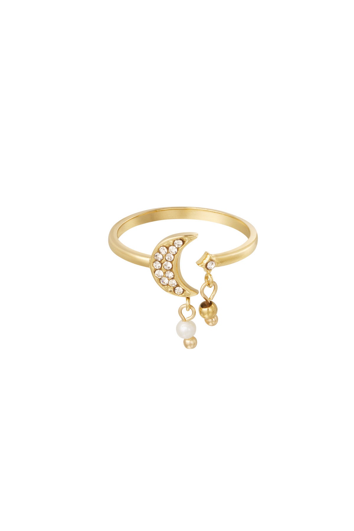 Maan met steentjes ring goud