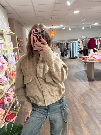 Sara - teddy bomber jas beige