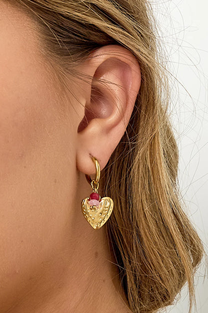 Hart met kraaltjes oorbellen goud