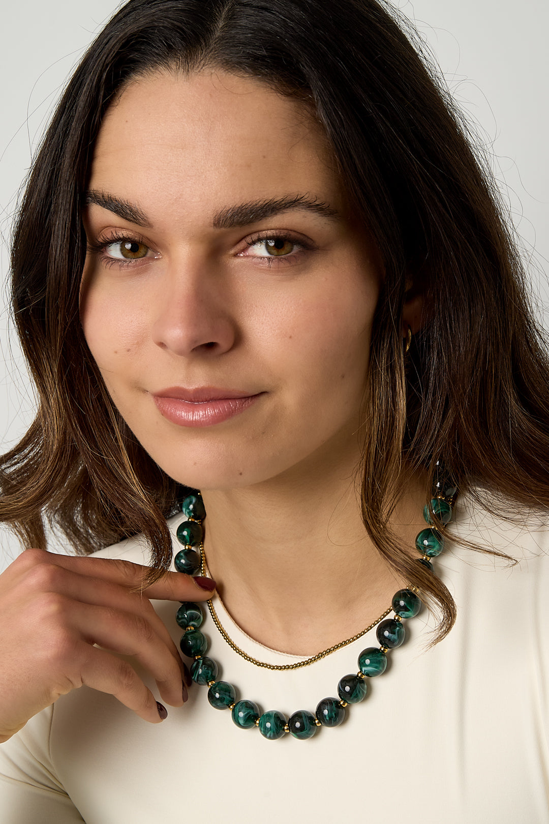 Kralenketting met gouden kraaltjes watermeloen rood