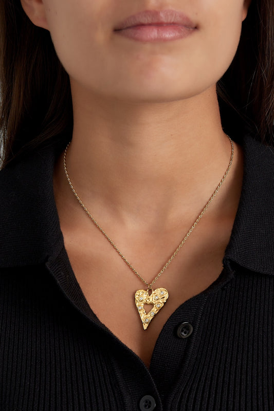Sparkling heart ketting goud