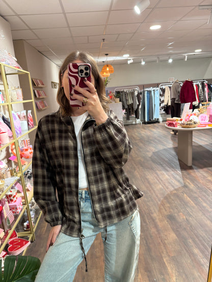 Meike - geruit vest met rits bruin