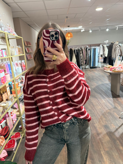 Kristel - rood/roze gestreepte cardigan