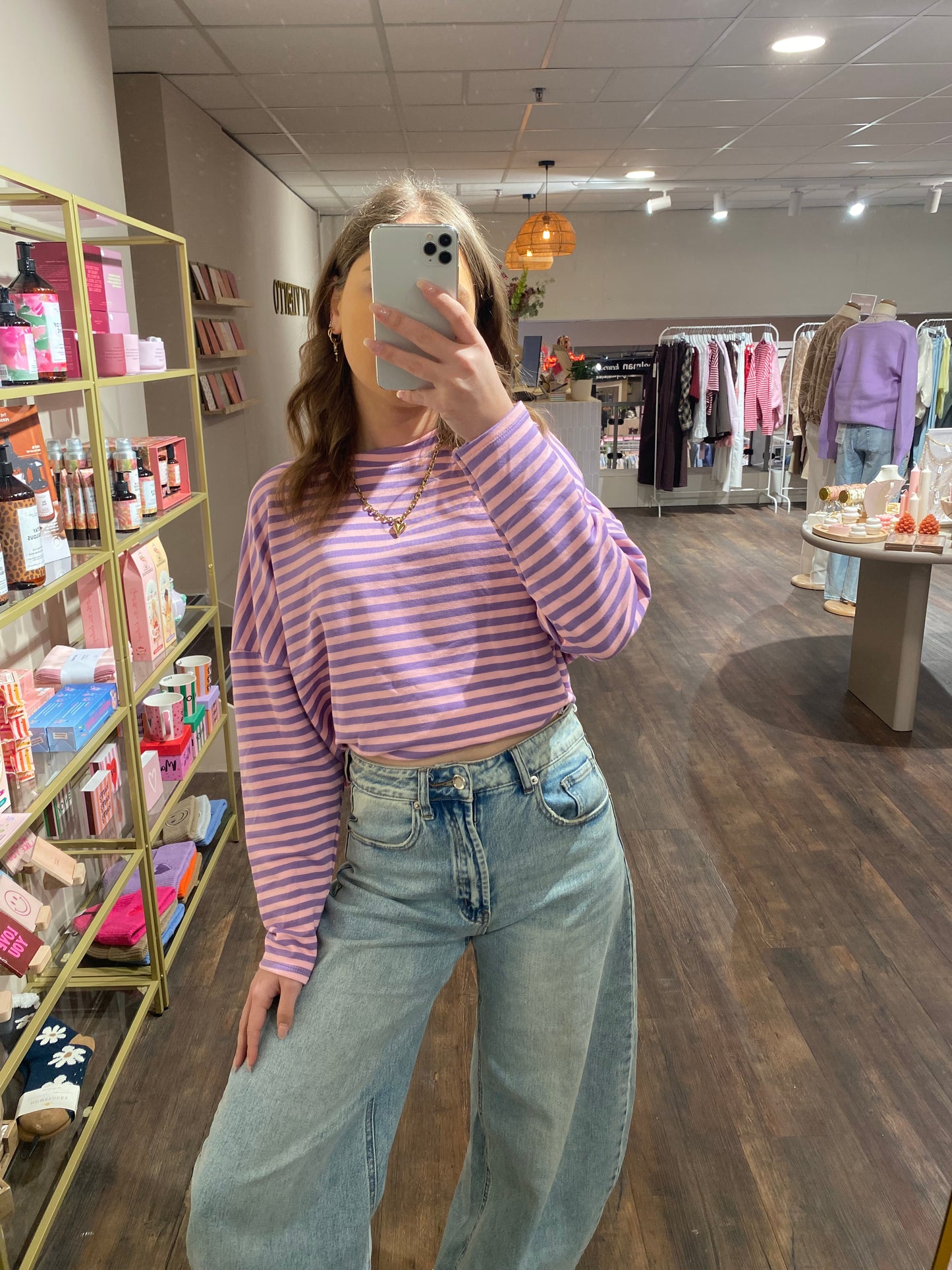 Leah - gestreepte top roze/paars