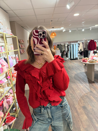 Eva - ruffle trui rood