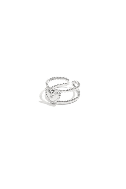 Dubbele ring met hart ring zilver