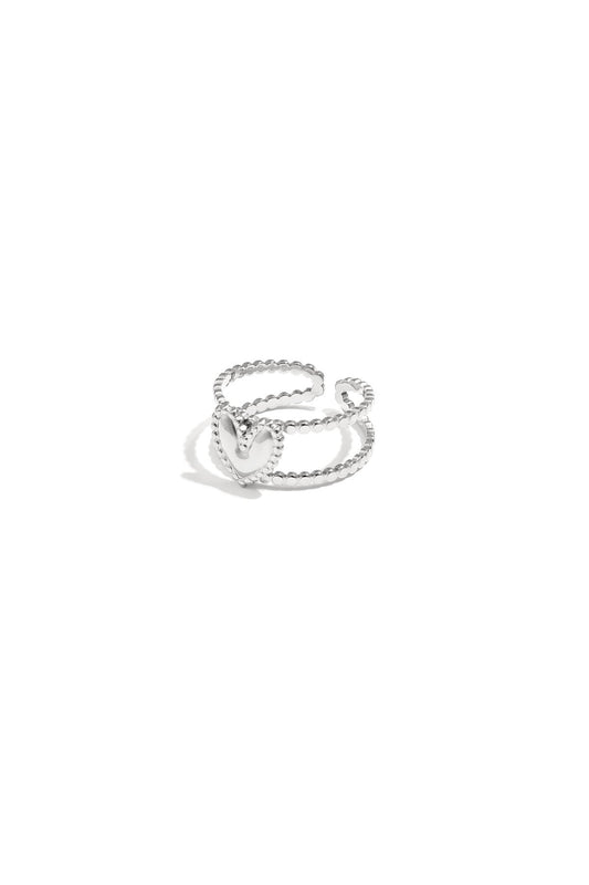 Dubbele ring met hart ring zilver