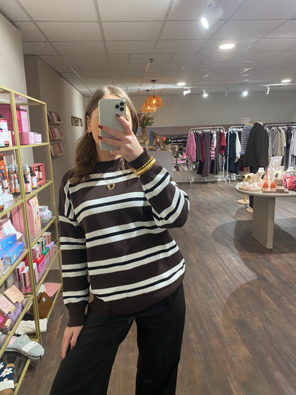 Lena - bruin/wit gestreepte sweater