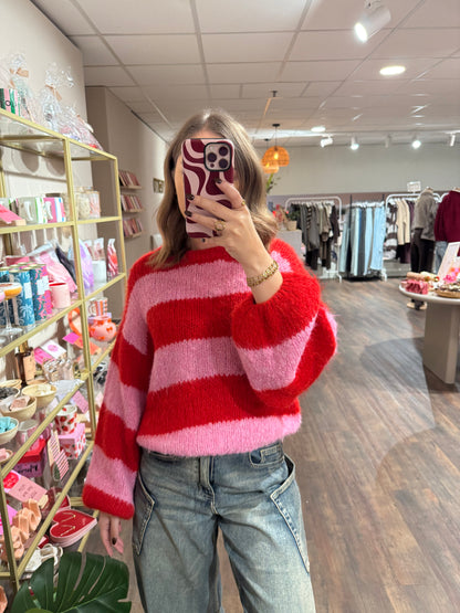 Ella - gestreepte trui roze/rood