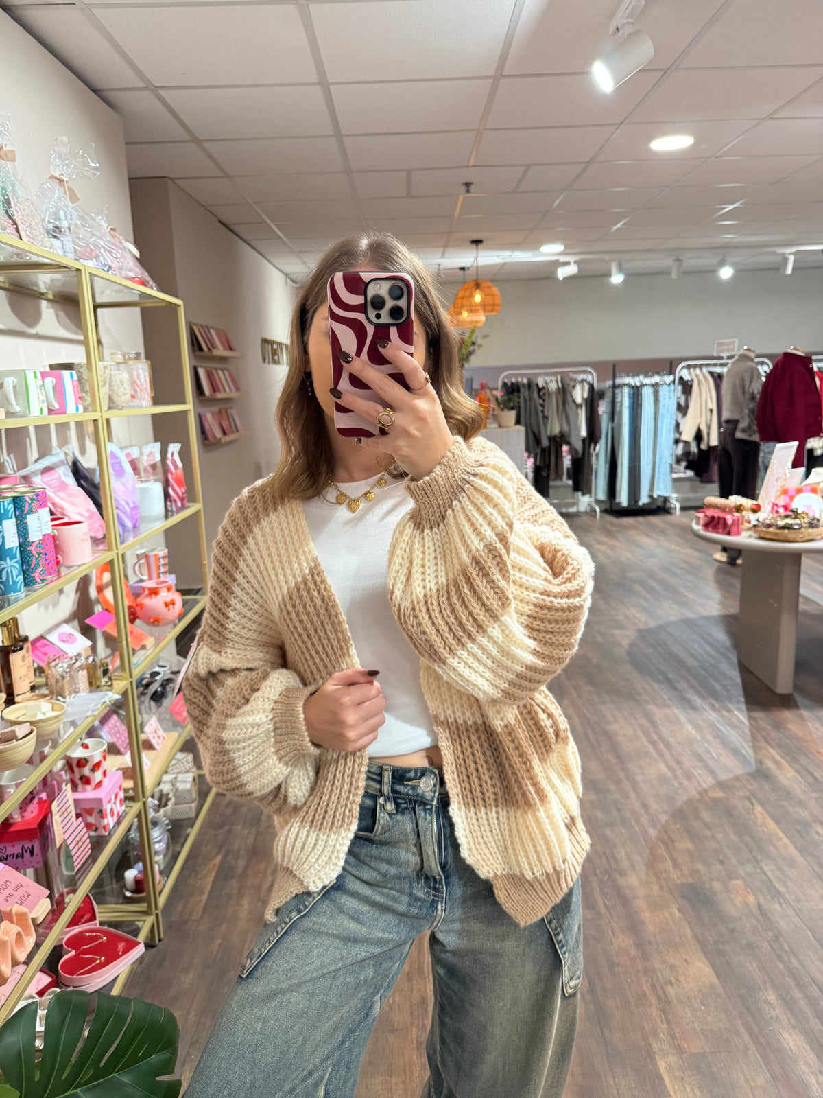 Beau - chunky gestreepte cardigan creme/bruin