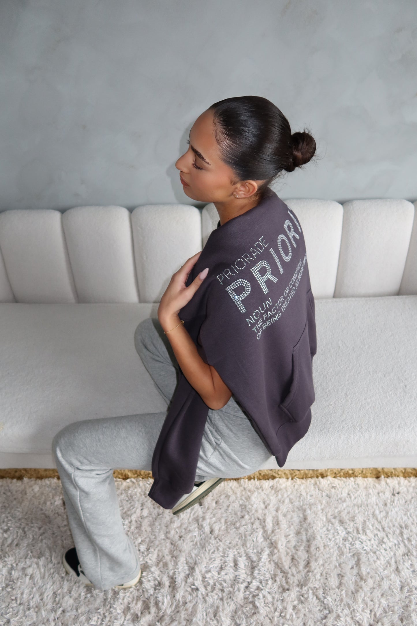 Rhinestone Hoodie by PRIORITY - Meteorite grey