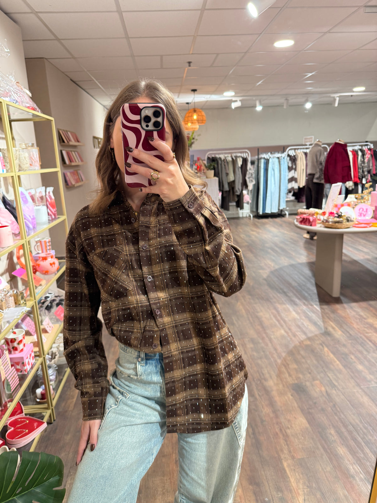 Saar - bruine glitter blouse