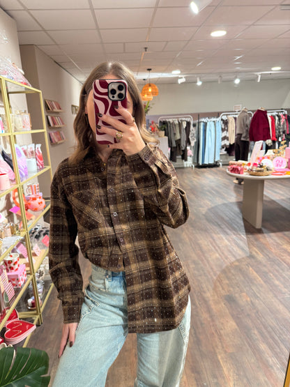 Saar - bruine glitter blouse