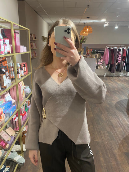Julie - wrap buckle knit taupe