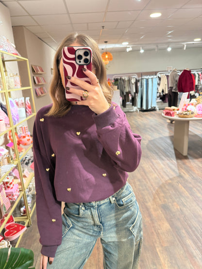 Marit - plum sweater met hartjes