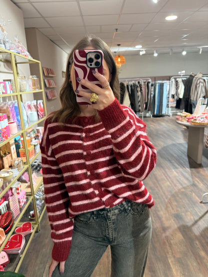 Kristel - rood/roze gestreepte cardigan