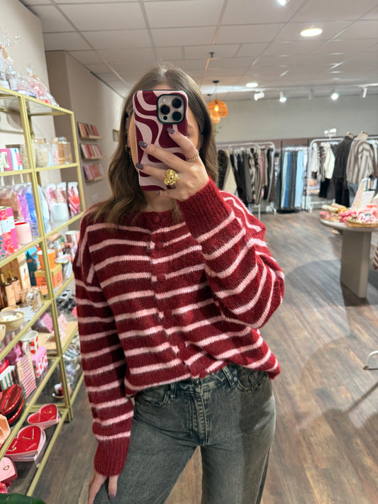 Kristel - rood/roze gestreepte cardigan
